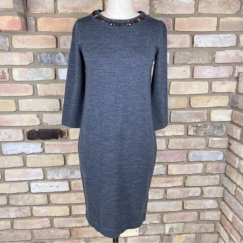BODEN gray wool blend jewel embellished sweater dress